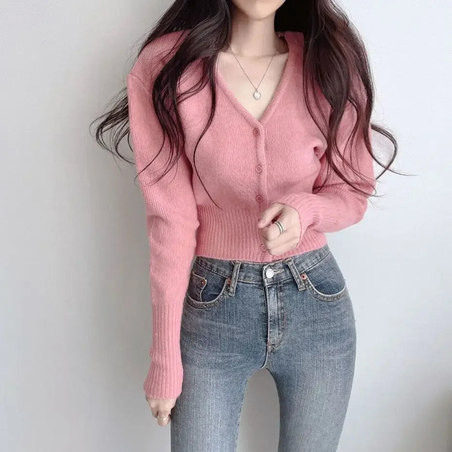 Retro Long Knit Cardigan – Slim Cropped Streetwear