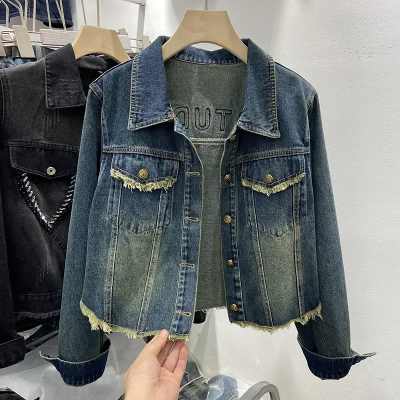 Blue Denim Short Coat – Pocket Detail & Classic Style