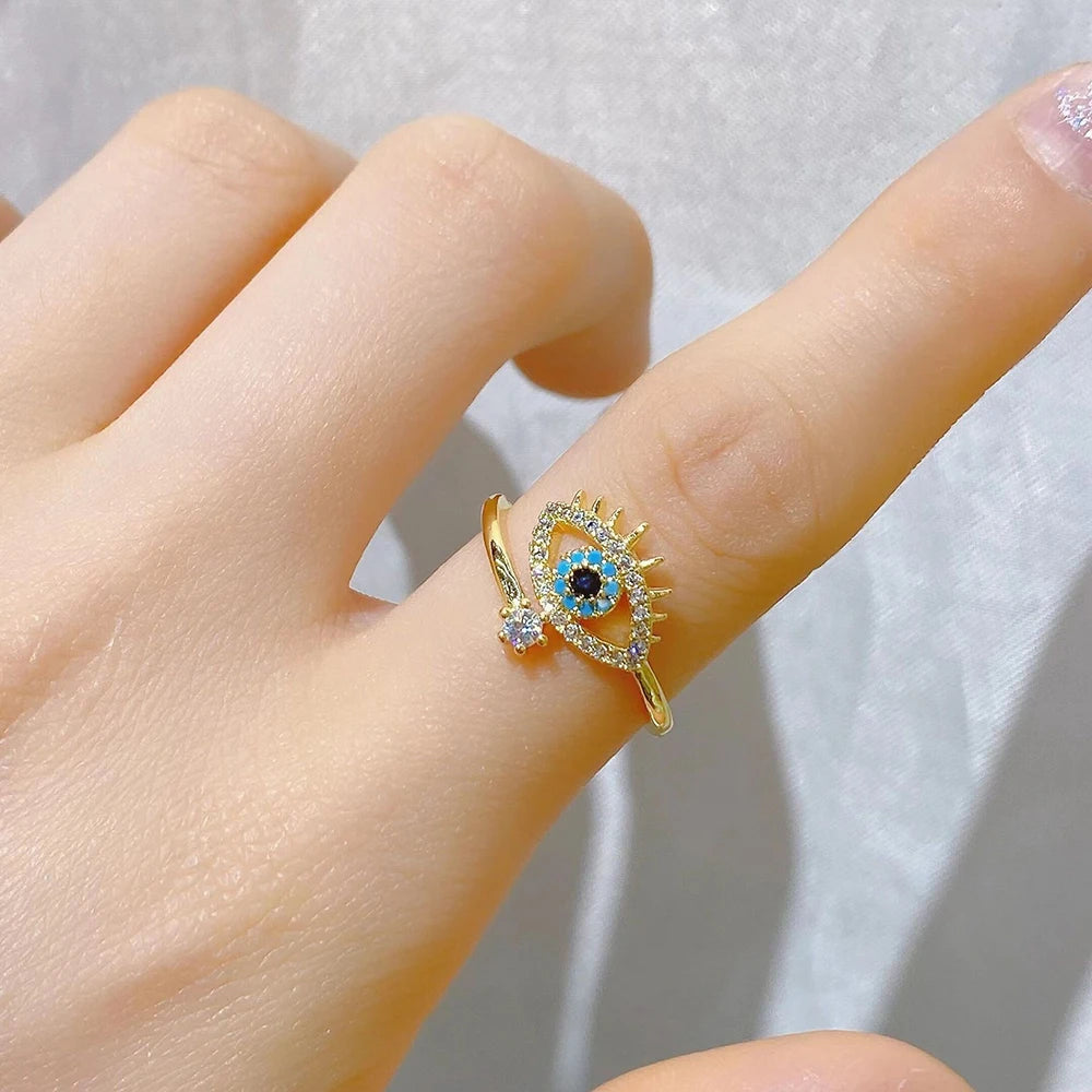 925 Silver Crystal Evil Eye Adjustable Ring