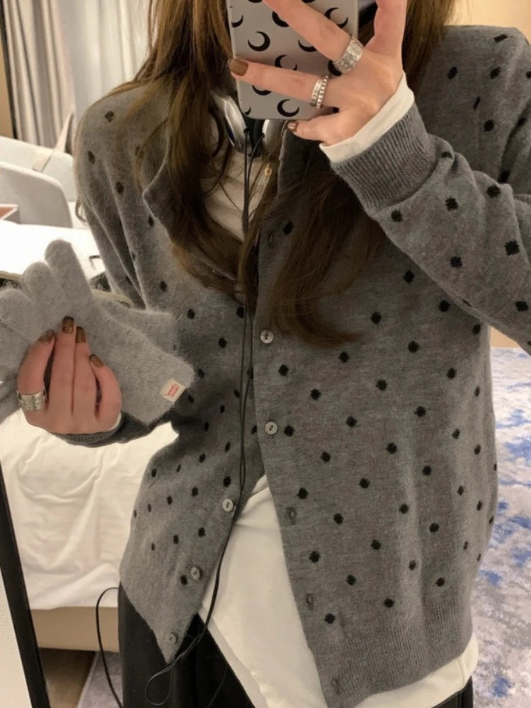 Polka Dot Knit Cardigan – Slim Spring Layered Look