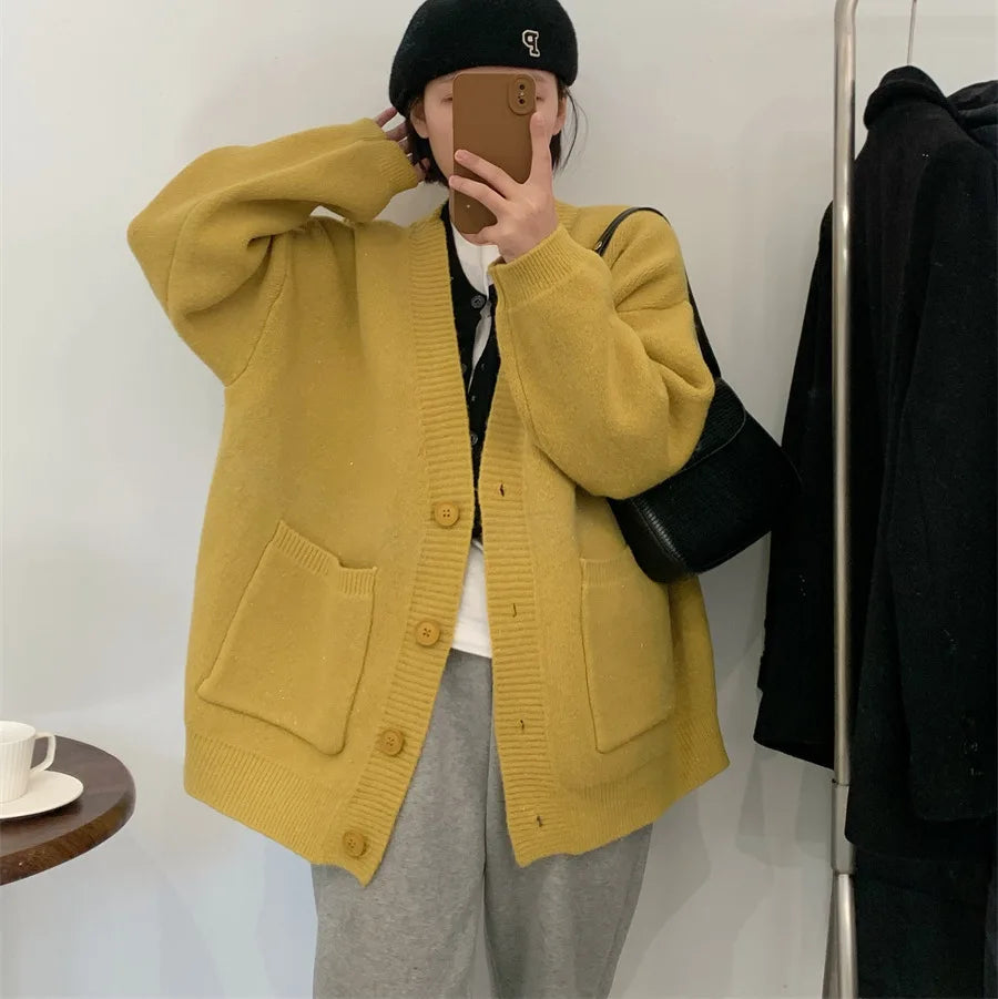 Lazy Style Knit Cardigan – Casual Solid Knit Jacket