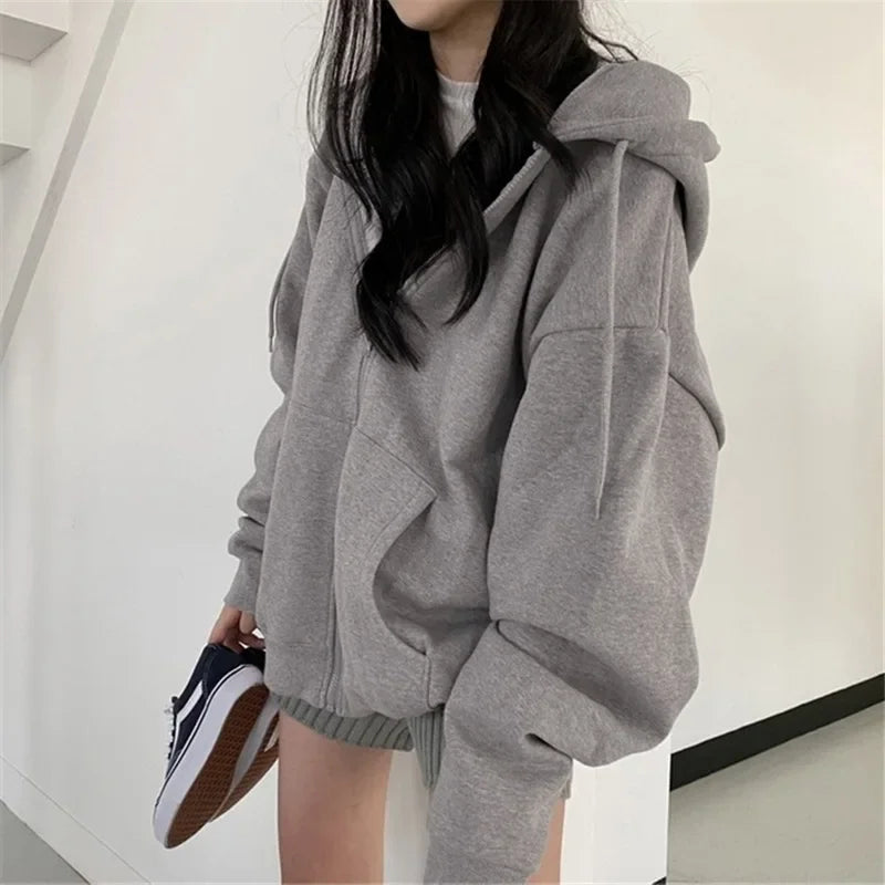 Oversized Zip-Up Hoodie – Thick Plush Sweatshirt Jacket