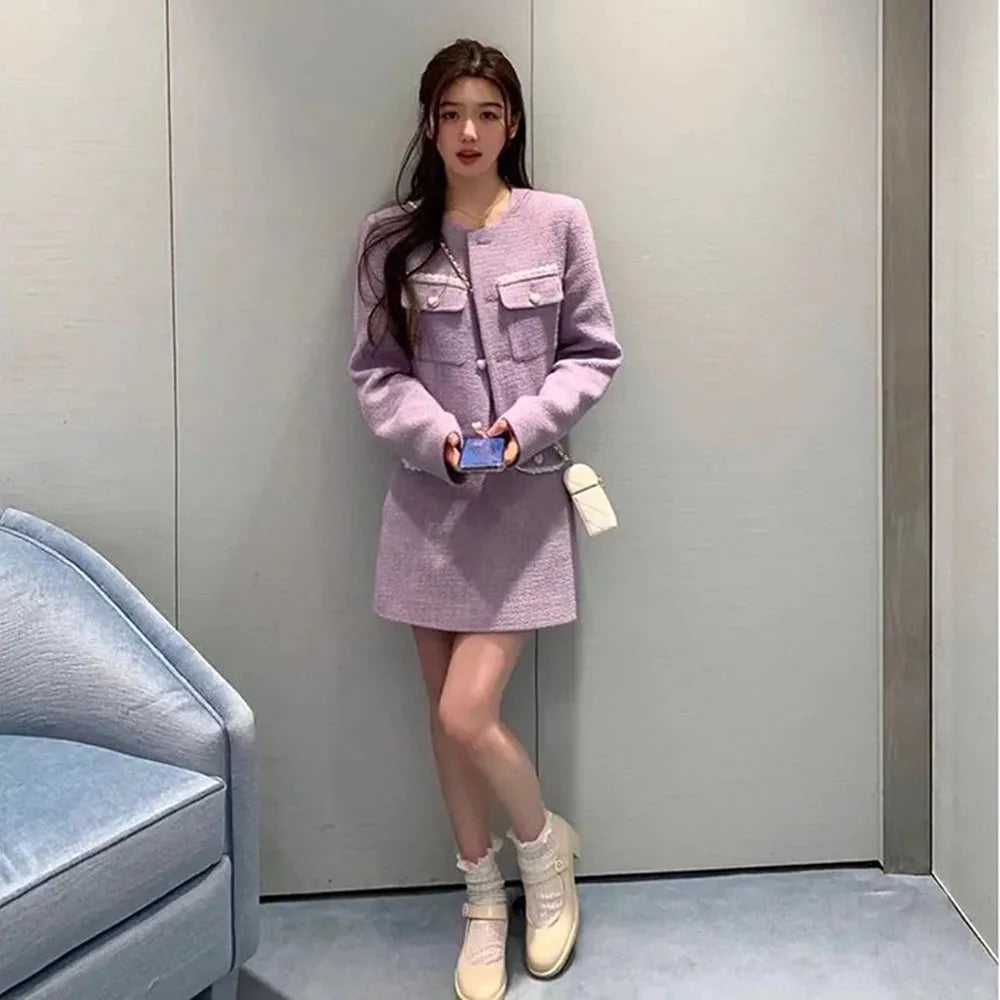 O-Neck Jacket Mini Skirt Set – Sweet Elegant Outfit