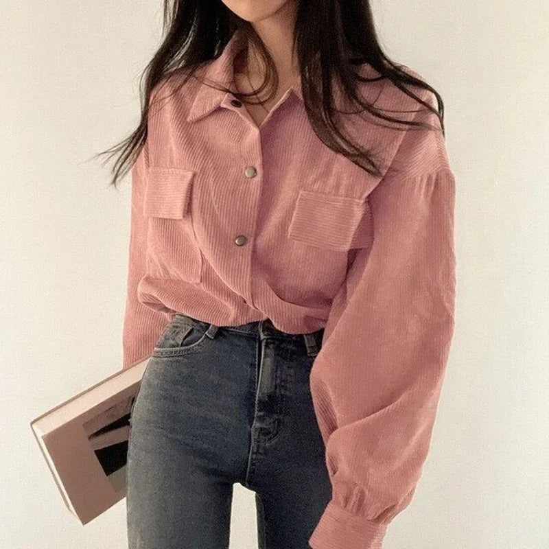Corduroy Blouse Jacket – Drawstring Short Coat