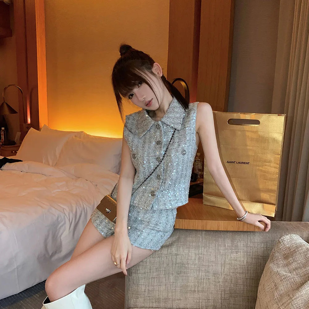 Two-Piece Suit – Tweed Vest & Shorts Set