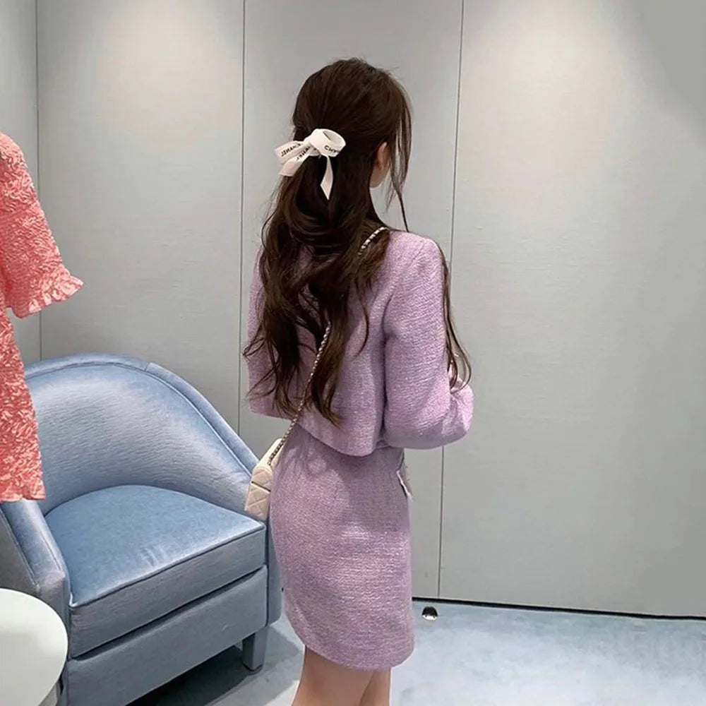 O-Neck Jacket Mini Skirt Set – Sweet Elegant Outfit