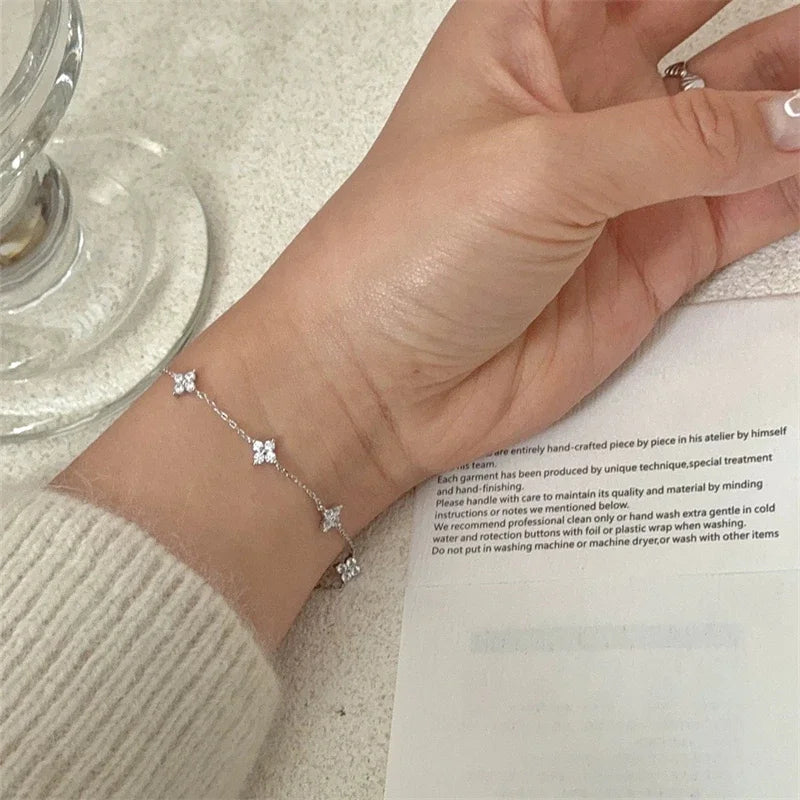 925 Silver Crystal Flower Bracelet
