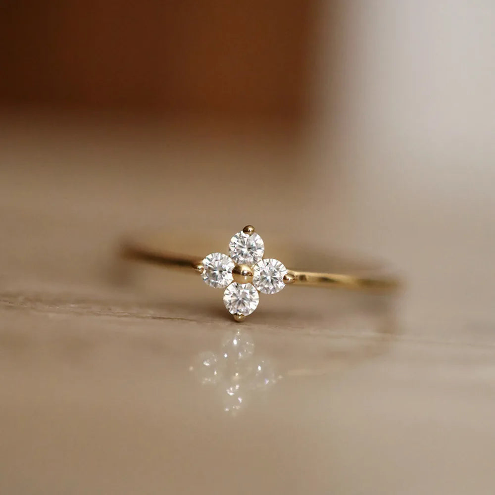 925 Silver 18K Gold Plated Zirconia Flower Ring
