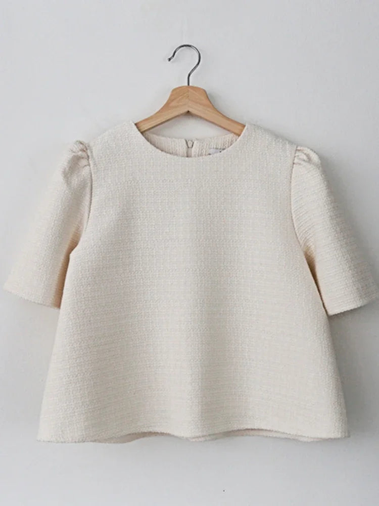 O-Neck Puff Sleeve Vintage Loose Blouse