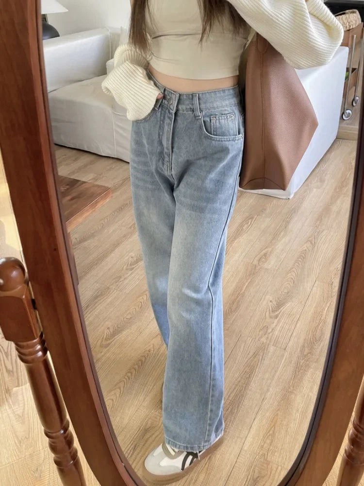Blue Jeans – Small High Waist Faded Straight Pants