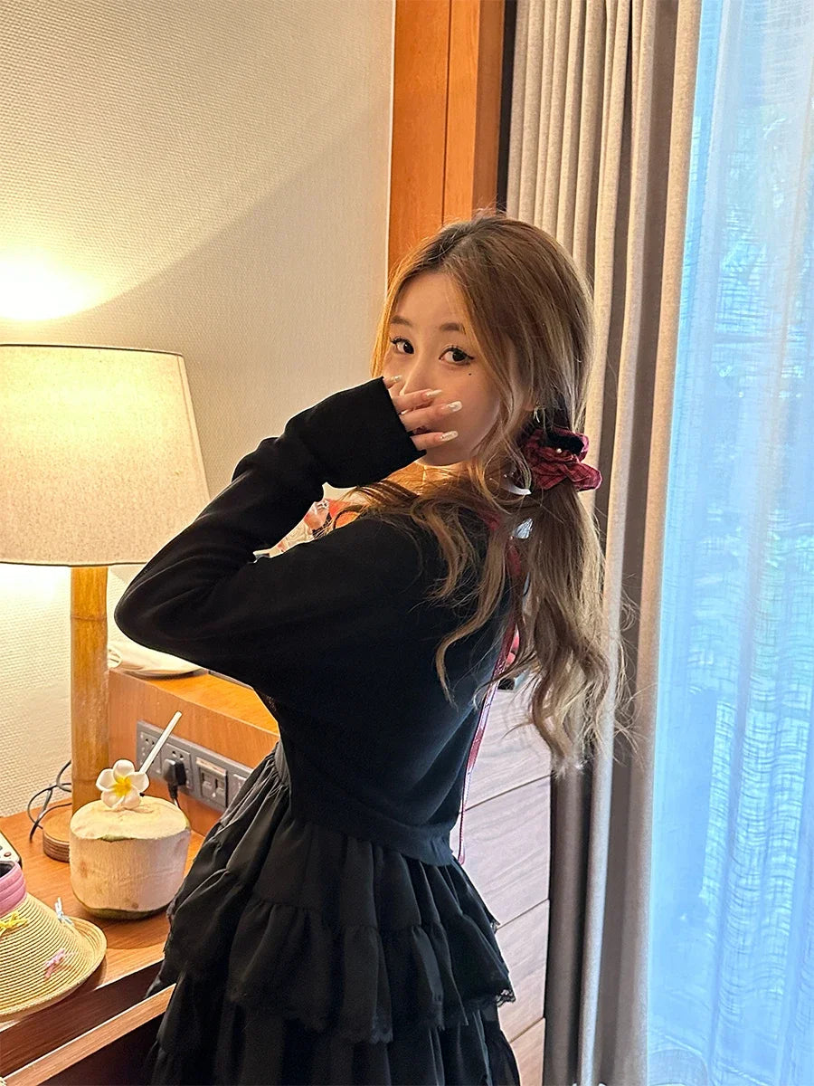Tie-Up Knit Cardigan – Sexy Long Sleeve Crop Top