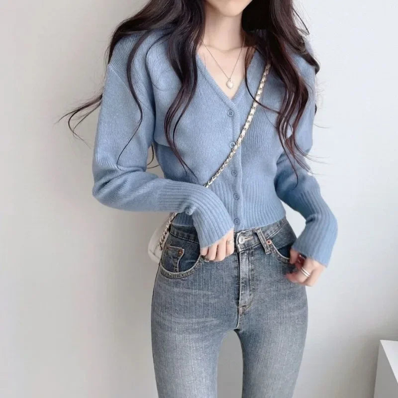 Retro Long Knit Cardigan – Slim Cropped Streetwear