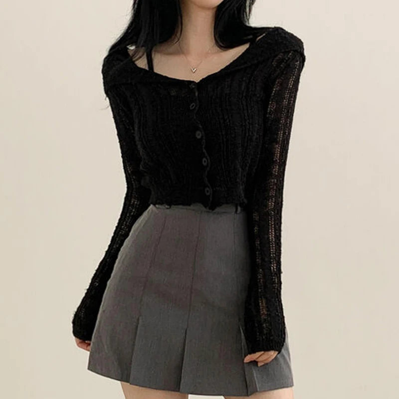 Button-Up Cropped Cardigan – Summer Slim Fit