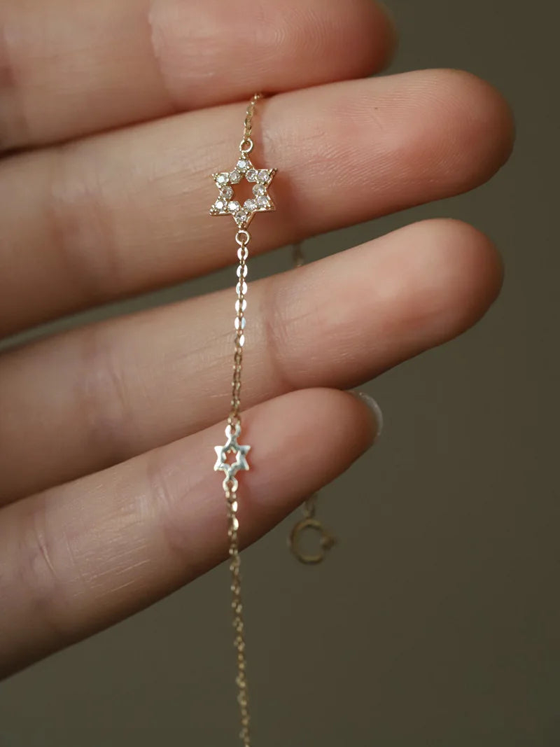 925 Sterling Silver Hollow Hexagram Inlaid Zircon Bracelet