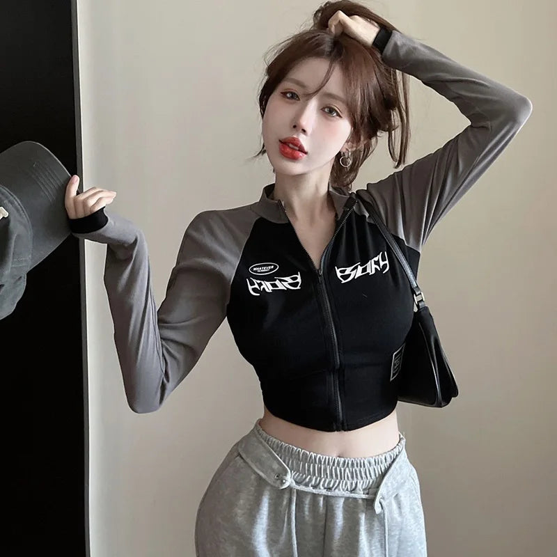 Sun-Proof Cycling Shirt – Zip-Up Long Sleeve Crop Top