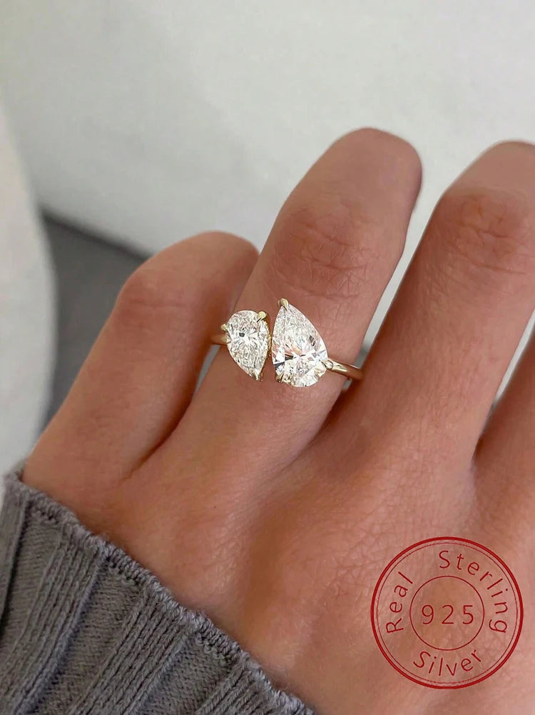 925 Silver Water Drop Zircon Ring