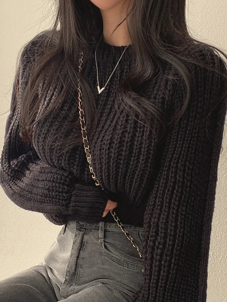 Loose Lantern Sleeve Knit Sweater – Long Sleeve