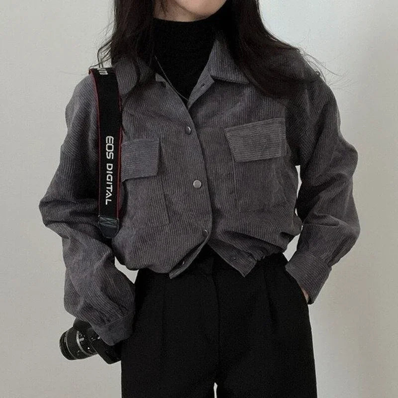 Corduroy Blouse Jacket – Drawstring Short Coat