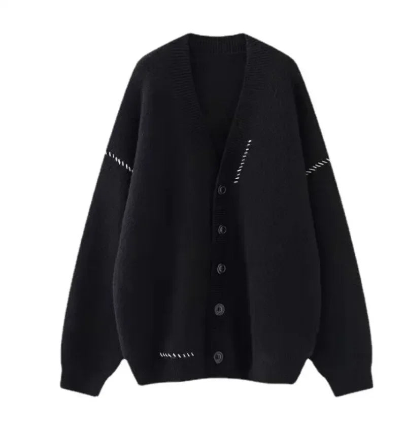 Solid Knit Cardigan – Button V-Neck Jumper