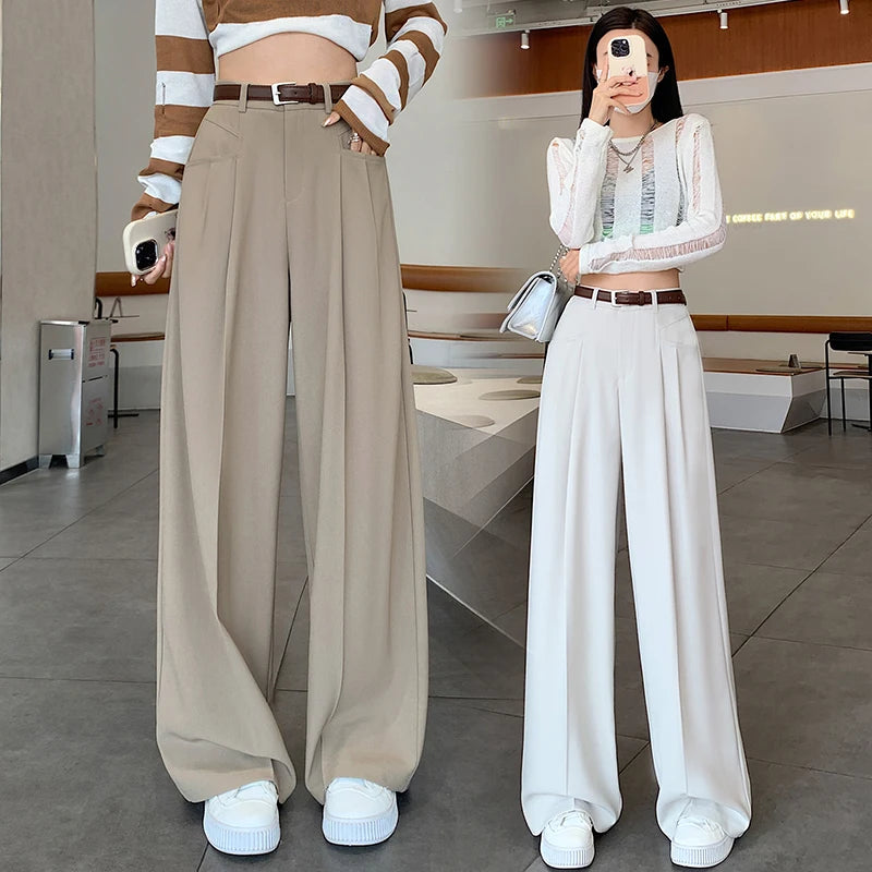 Autumn High Waist Wide Leg Suit Pants – Elegant Minimalist Straight Fit (No Belt)