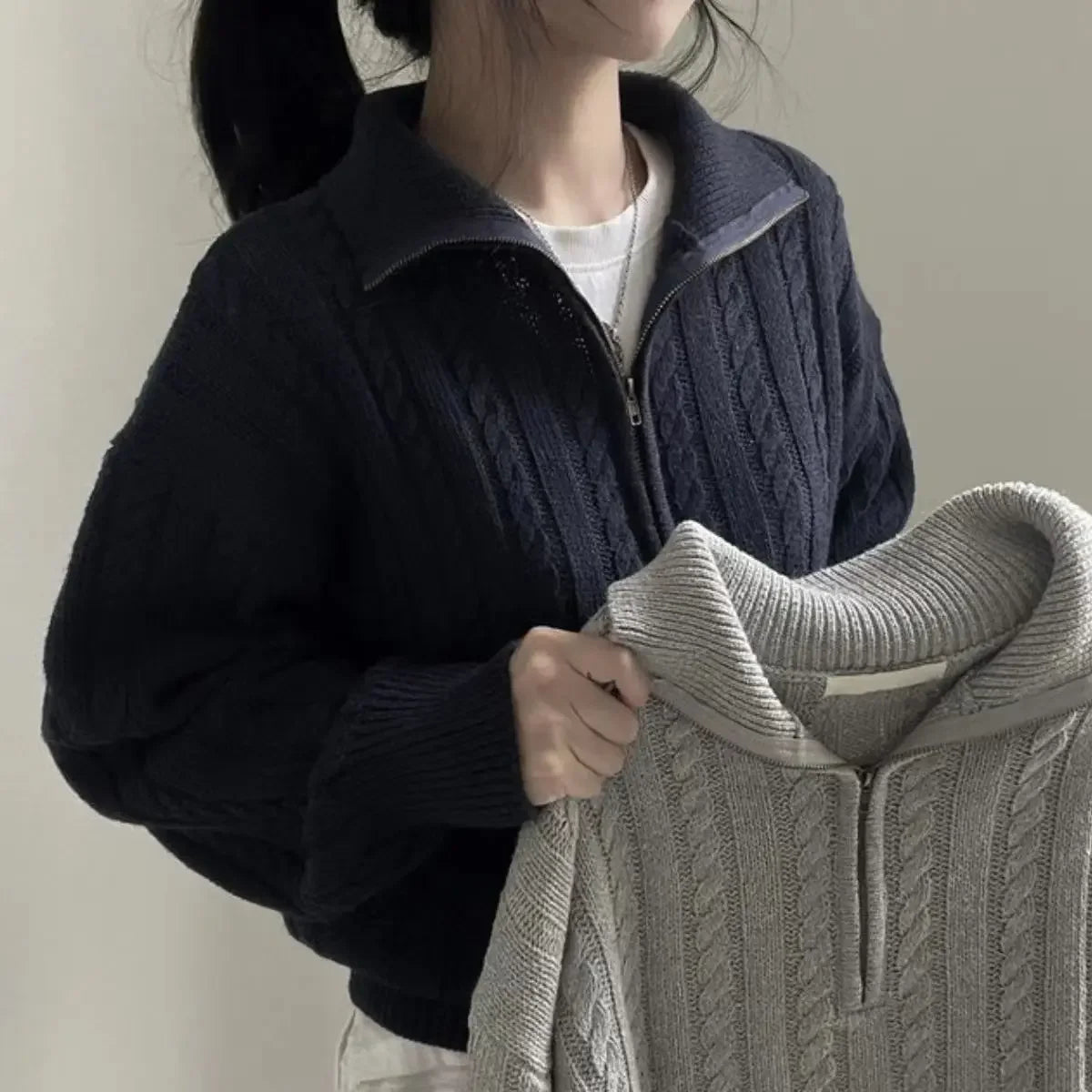 Half Zipper Sweater – Loose Casual Knit Pullover