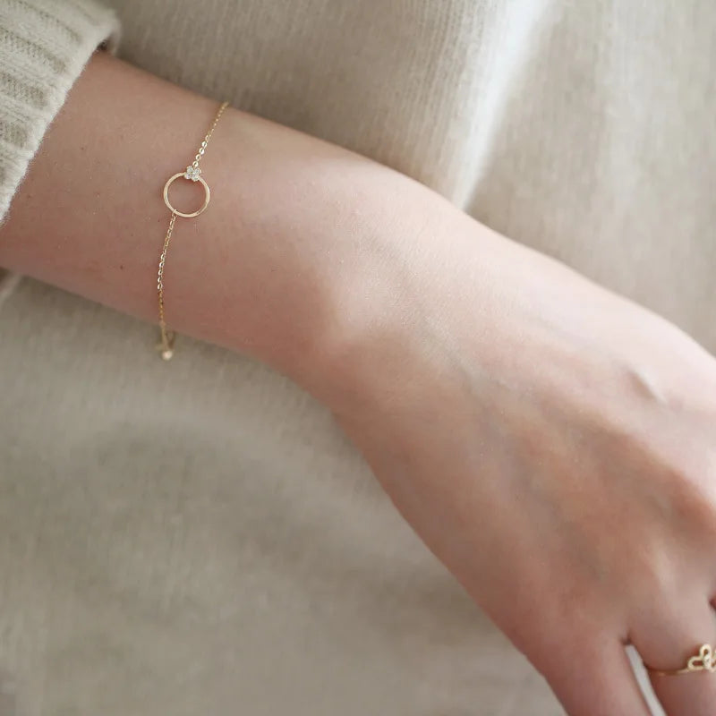 925 Sterling Silver 14K Gold Plated Circle Zircon Bracelet
