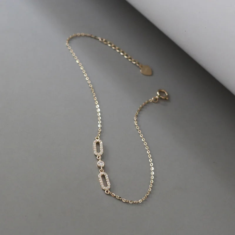 925 Sterling Silver 18K Gold Geometric Zircon Bracelet