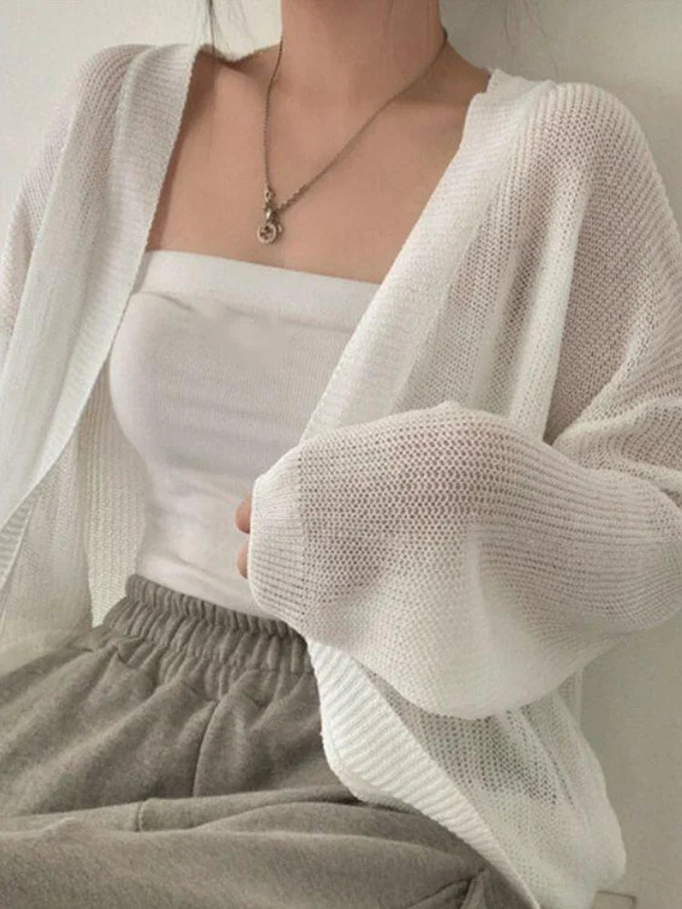 Thin White Summer Cardigan – UV Protection Knit