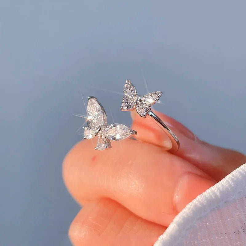 925 Silver Butterfly Zircon Open Ring