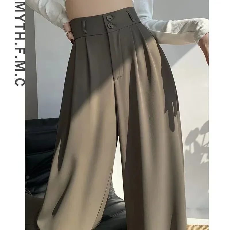 Elegant Wide Leg Black Baggy Pants – High Waist Office Suit Style