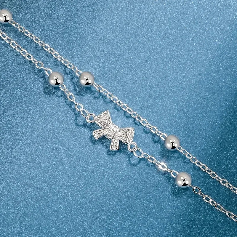 925 Sterling Silver Zircon Bow Bracelet