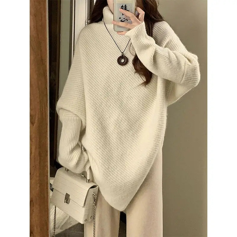 Off-White Turtleneck Knit Sweater – Slim Fit Warm Pullover