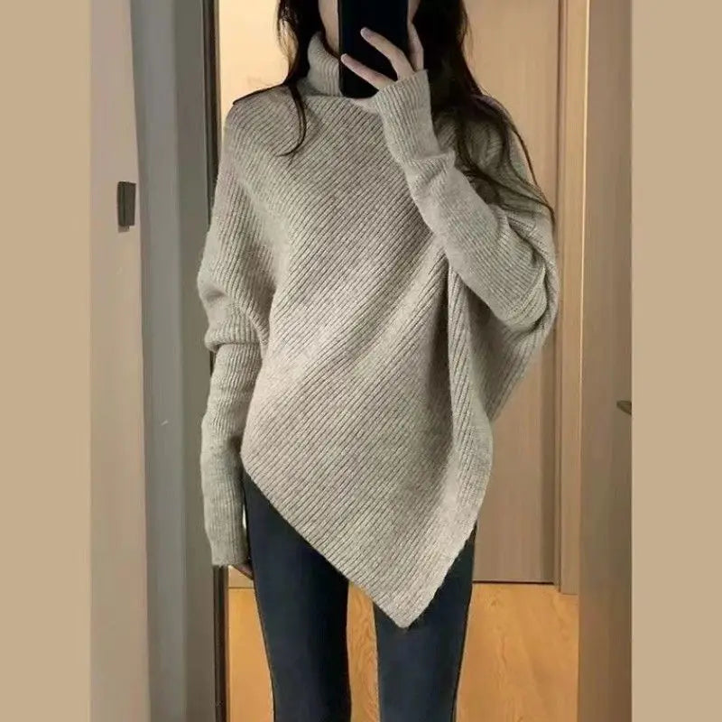 Off-White Turtleneck Knit Sweater – Slim Fit Warm Pullover