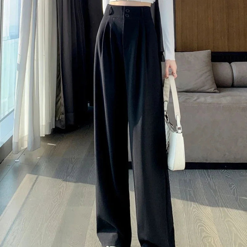 Elegant Wide Leg Black Baggy Pants – High Waist Office Suit Style