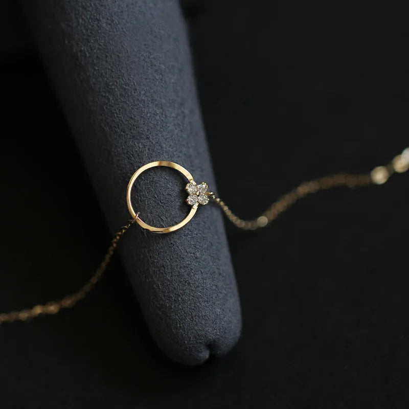 925 Sterling Silver 14K Gold Plated Circle Zircon Bracelet