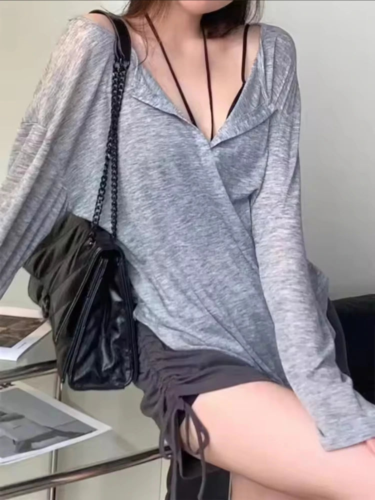 Long Sleeve Loose Fit Tee – Transparent Thin Fabric