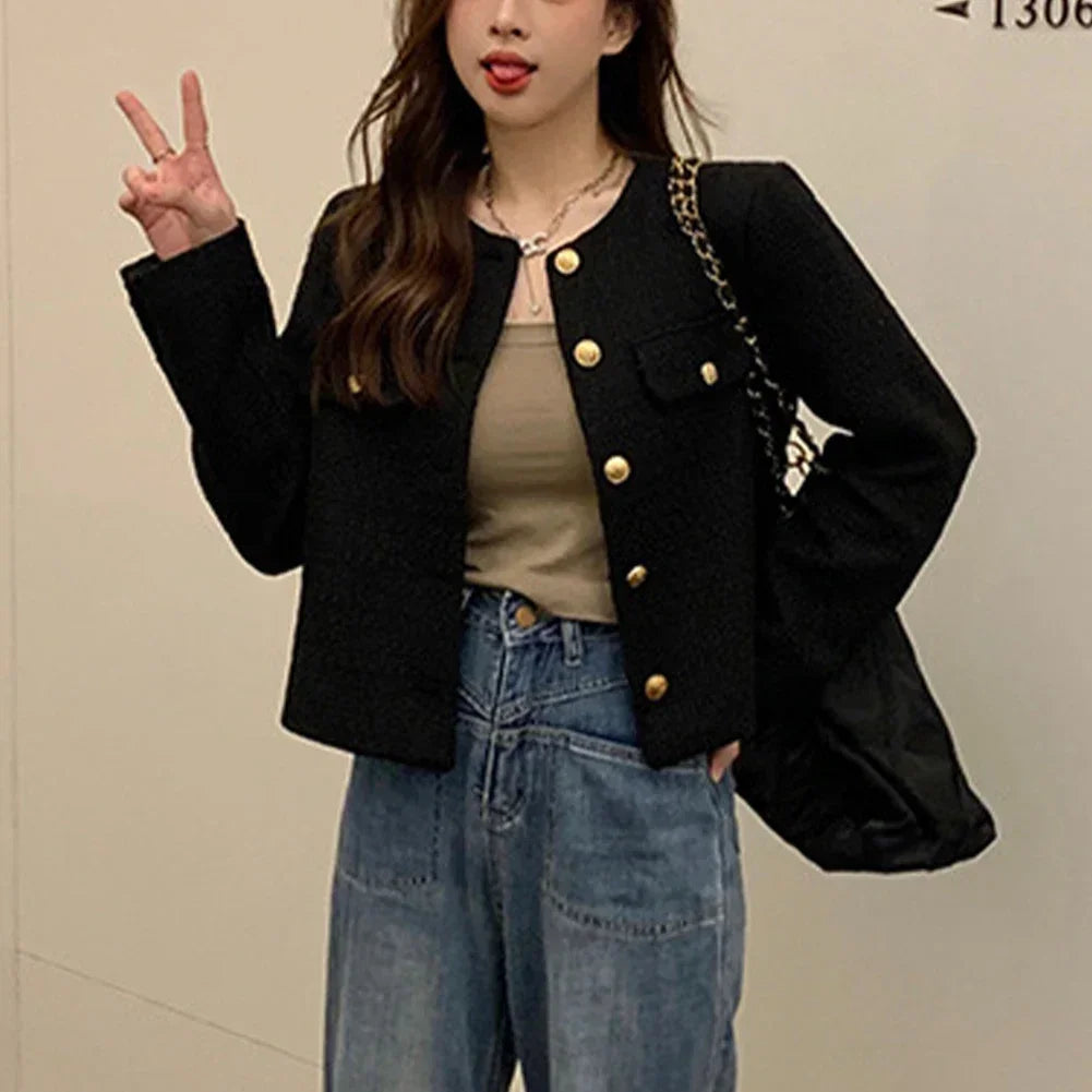 Cropped Tweed Jacket – Chic-Elegant Knit Cardigan Coat