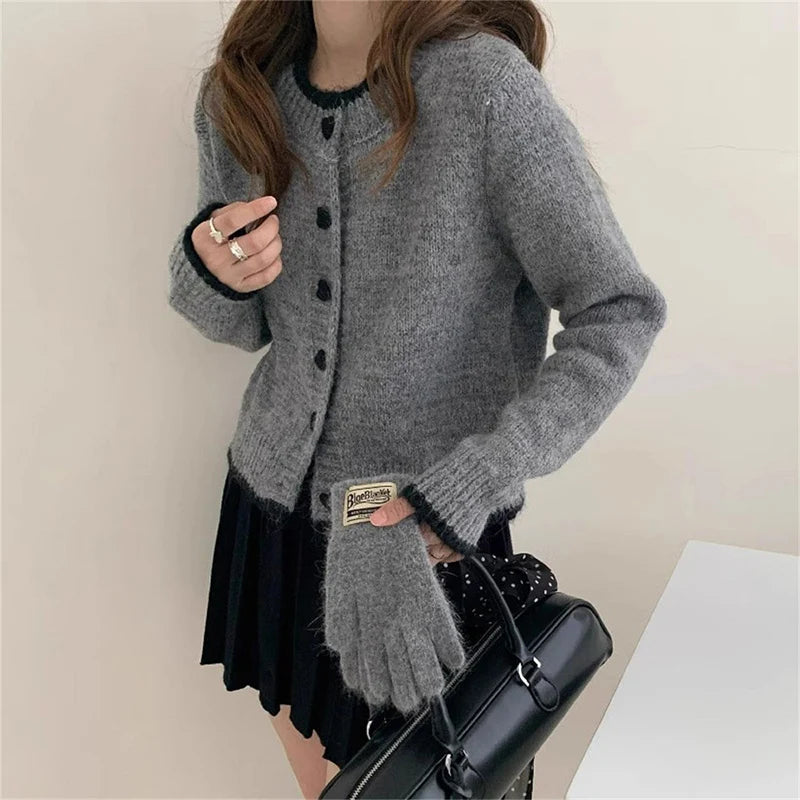 Sweetheart Button Knit Cardigan – Relaxed O-Neck Fit