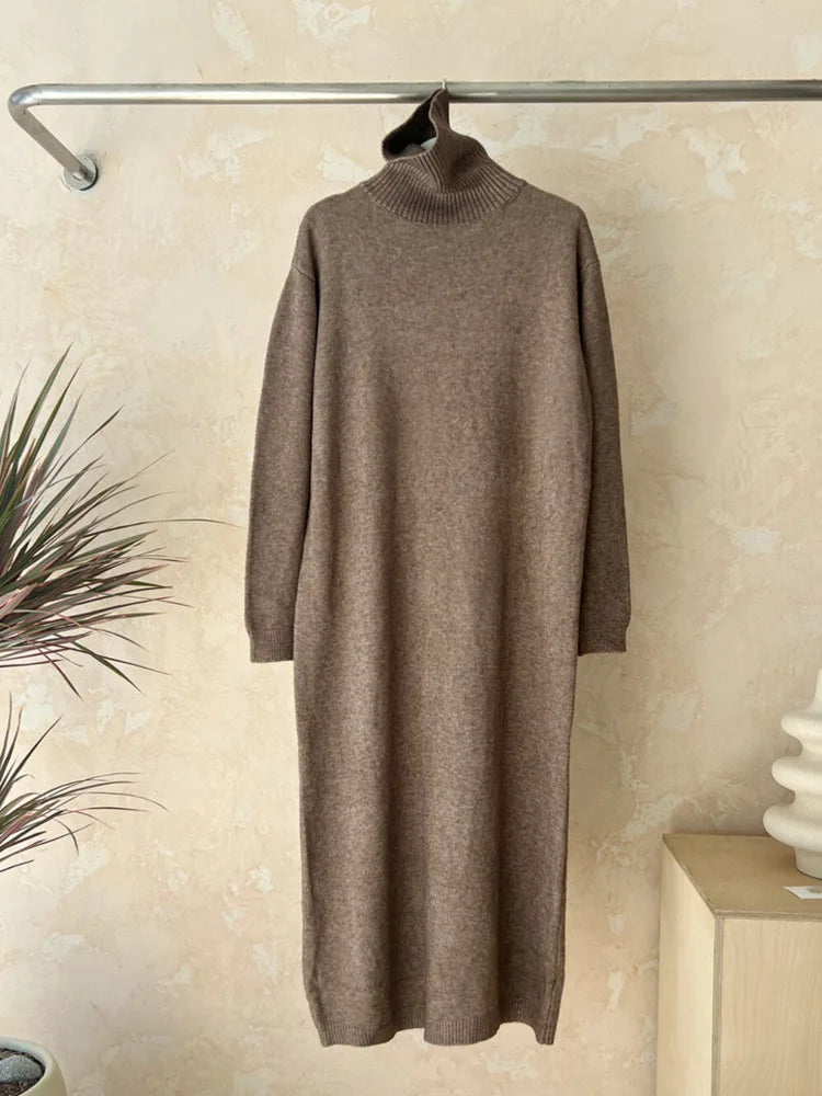 Turtleneck Sweater Dress – Loose Casual Knit Dress