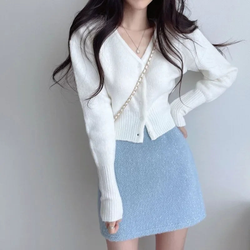 Retro Long Knit Cardigan – Slim Cropped Streetwear