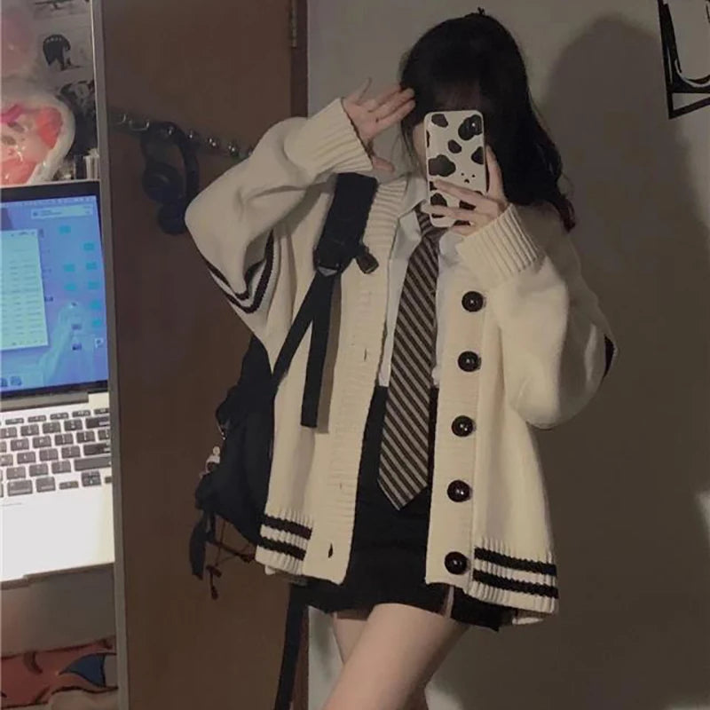 Striped Loose Cardigan – Single Breasted
