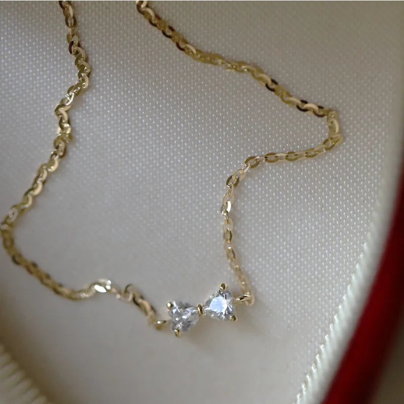 925 Sterling Silver 14K Gold Plated Zircon Bow Bracelet