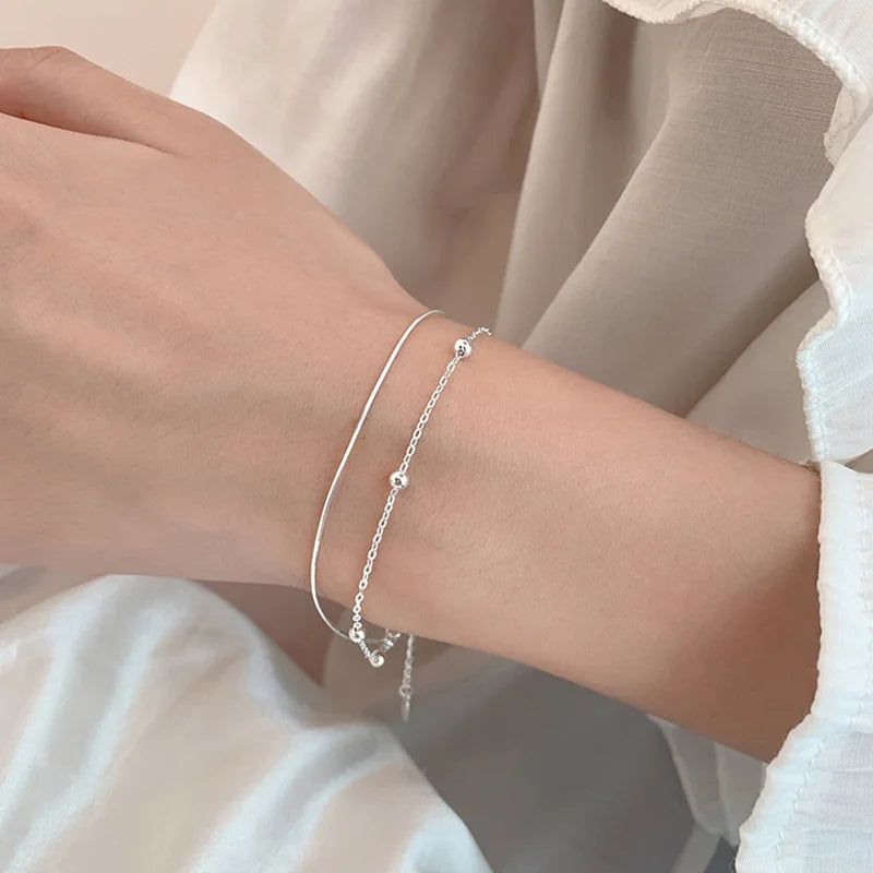 925 Sterling Silver Round Ball Lucky Bracelet