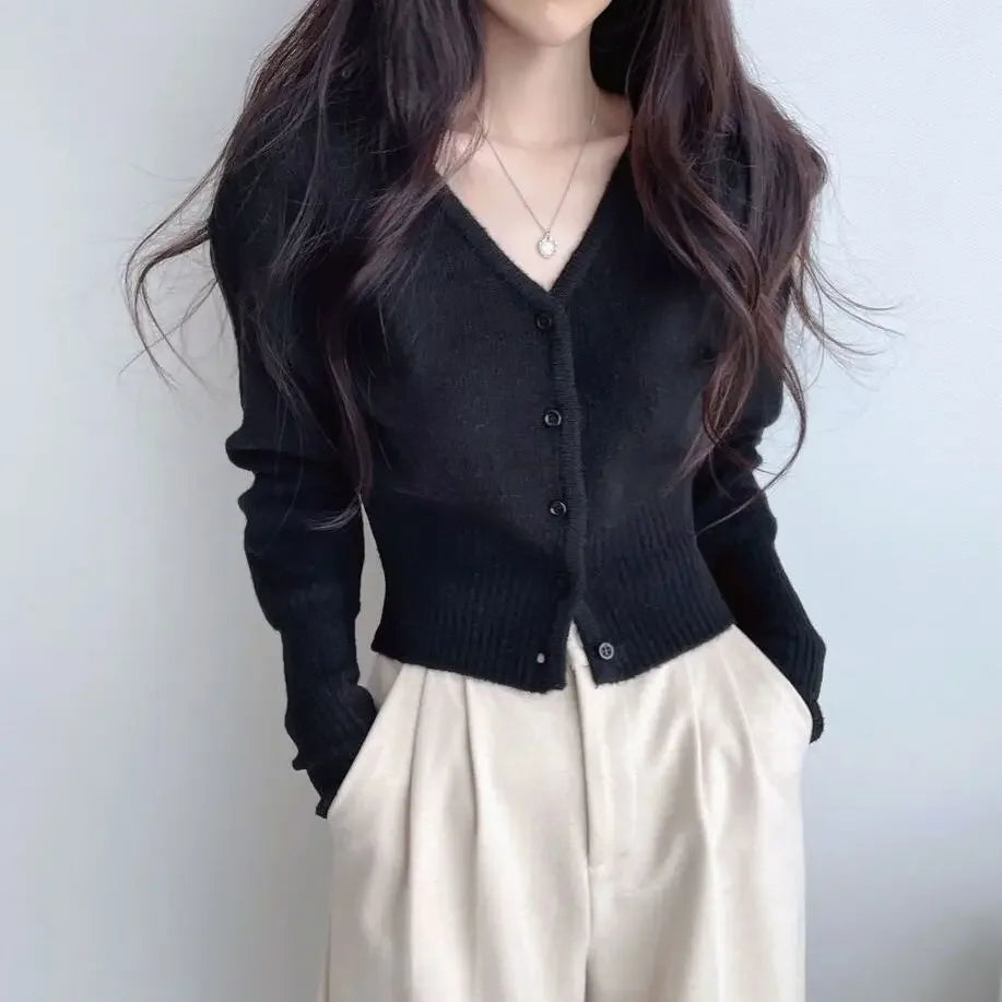 Retro Long Knit Cardigan – Slim Cropped Streetwear