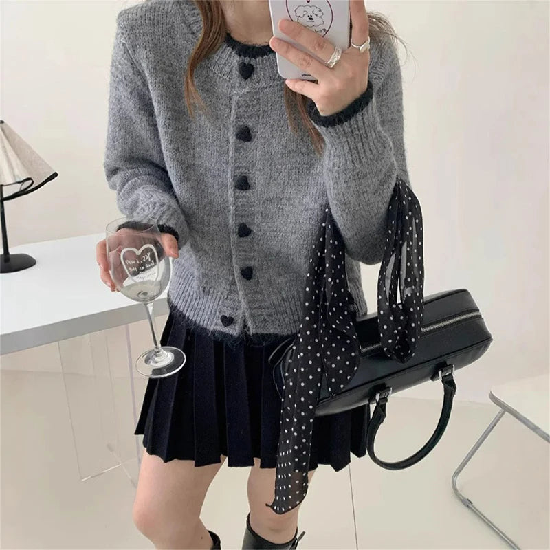 Sweetheart Button Knit Cardigan – Relaxed O-Neck Fit