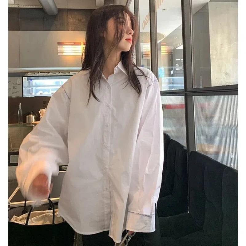 Long Sleeve Solid Shirt – Loose Temperament Top
