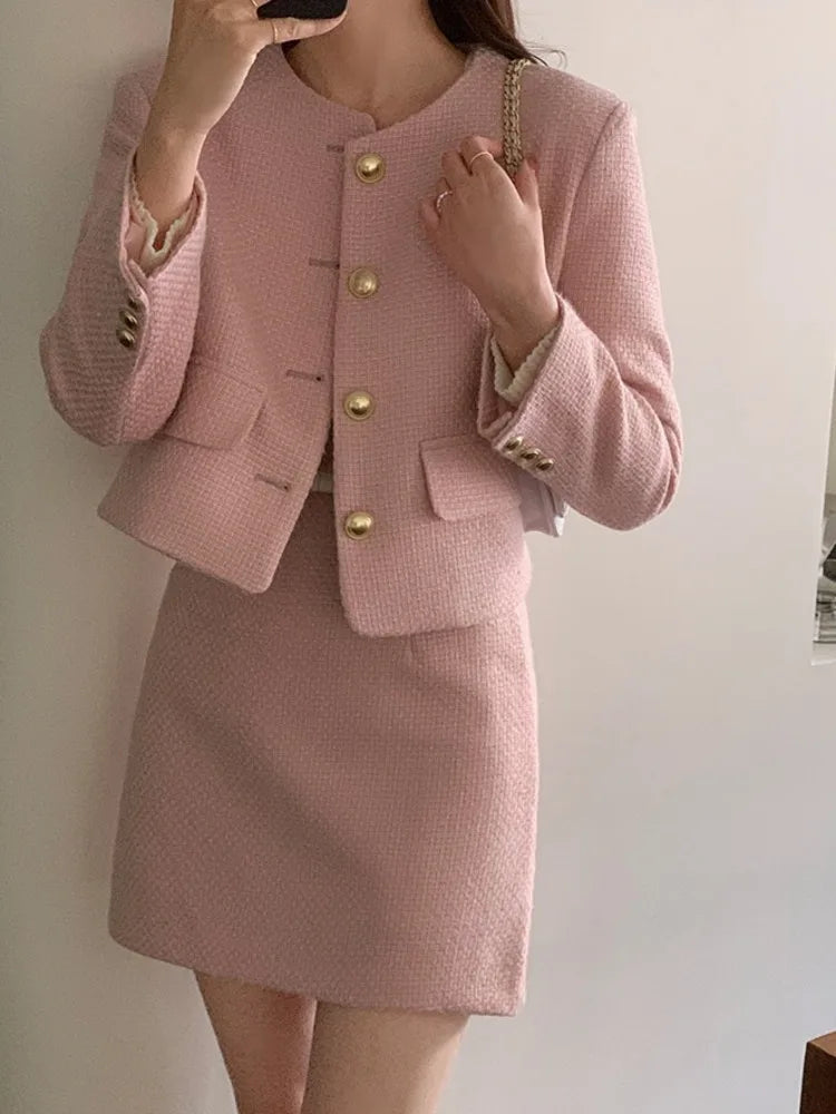 Autumn Tweed Two-Piece Set – Jacket Coat + Skirt Classic Style