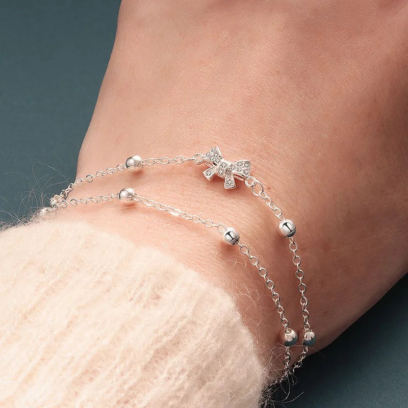 925 Sterling Silver Zircon Bow Bracelet