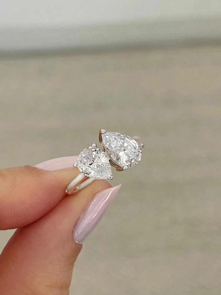 925 Silver Water Drop CZ Ring