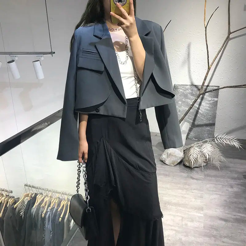 Crop Suit Jacket – Solid Color Blazer Top